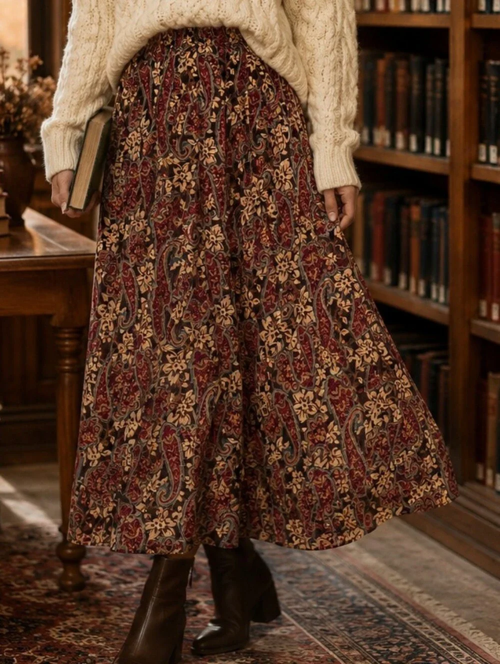 Vintage Amanda Fielding Paisley Maxi Skirt XS Boho Cottagecore Dark Academia